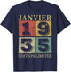 Janvier 1935 91 Ans Cadeau Anniversaire Homme Janvier 1935 T-Shirt - T-Shirt | Navy