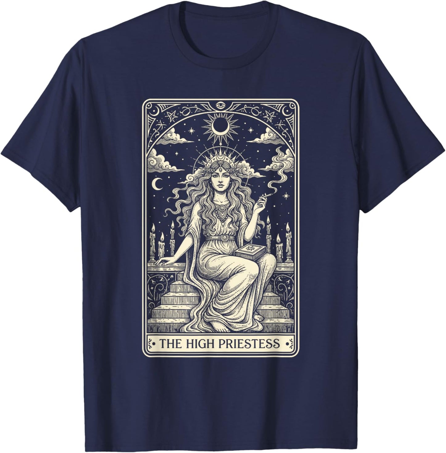 Cannabis Weed Smoking 420 The High Priestess Tarot Card T-Shirt - T-Shirt | Navy
