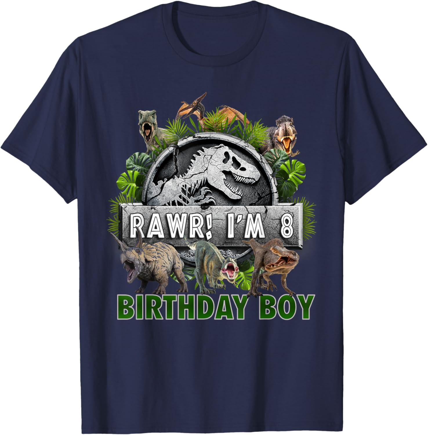 Kids 8 Year Old Shirt 8th Birthday Boy T Rex Dinosaur T-Shirt - T-Shirt | Navy