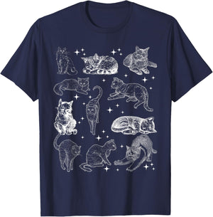 Vintage 90s Tattoo Cat Retro Kitten Nature Cat Lover Cat Mom T-Shirt - T-Shirt | Navy