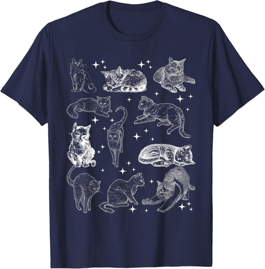 Vintage 90s Tattoo Cat Retro Kitten Nature Cat Lover Cat Mom T-Shirt - T-Shirt | Navy