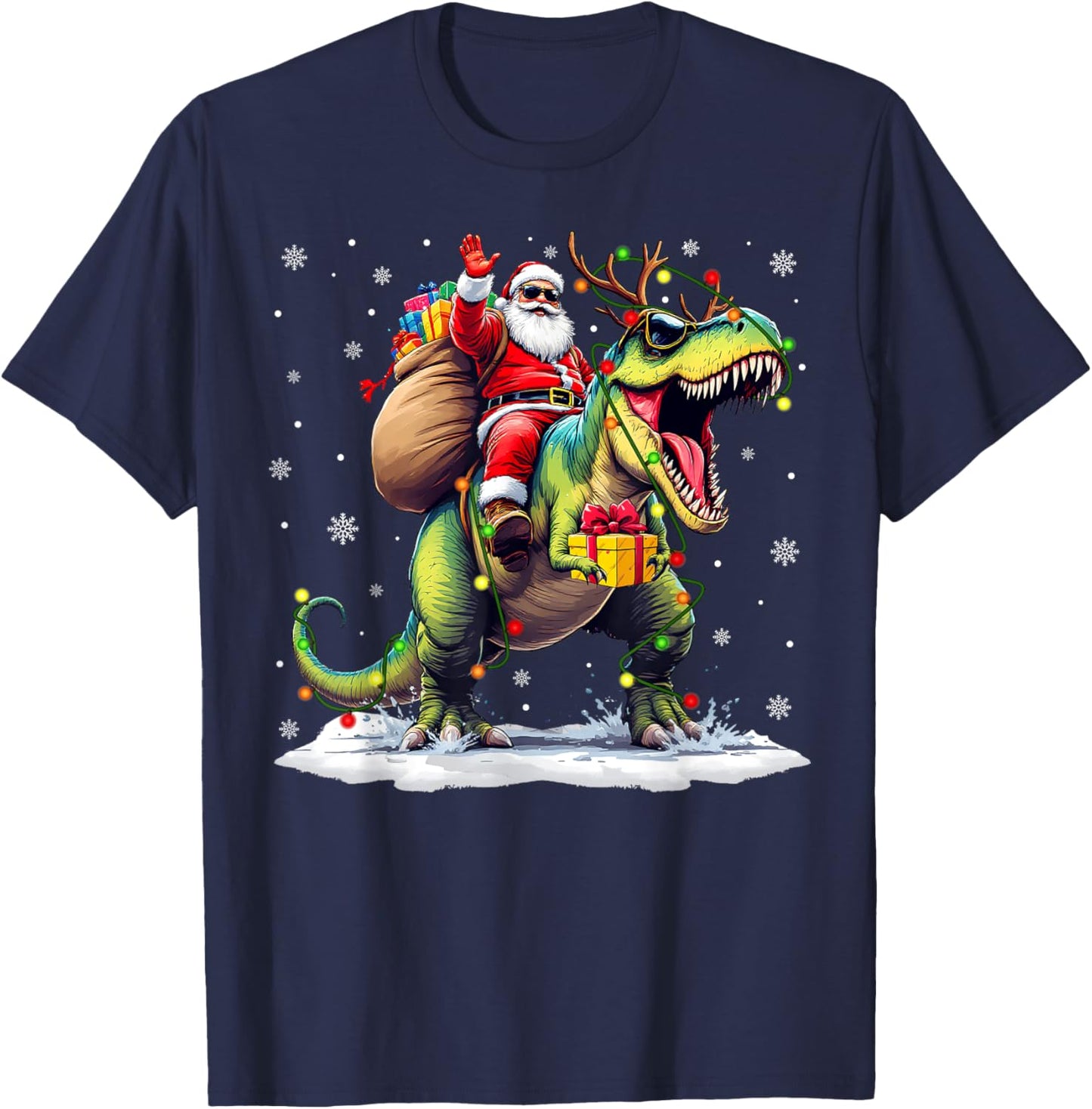 Santa Riding Dinosaur T rex Christmas Boys Men Xmas Squad T-Shirt - T-Shirt | Navy