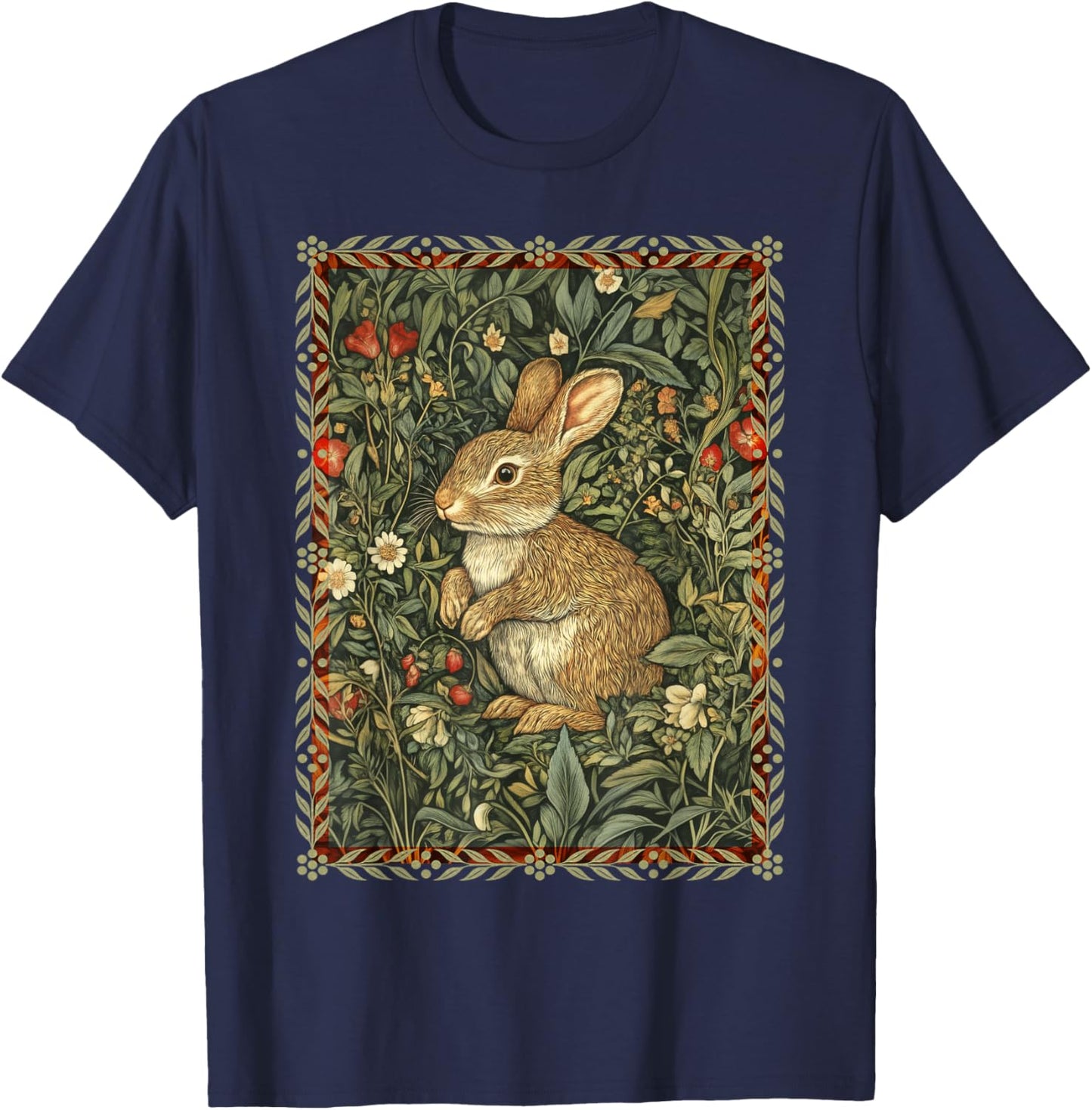 Baby Bunny Rabbit William Morris Style Vintage T-Shirt - T-Shirt | Navy