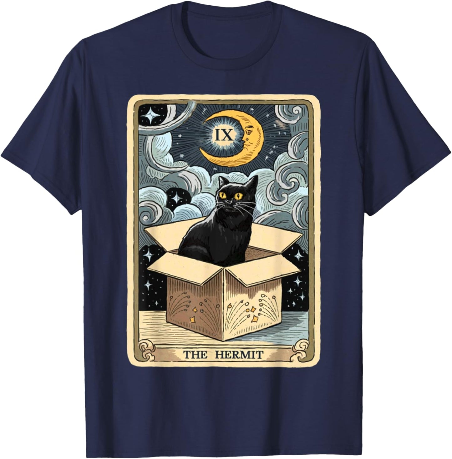 The Hermit Tarot Card Cat In Box Mystic Funny Cat Esoteric T-Shirt - T-Shirt | Navy