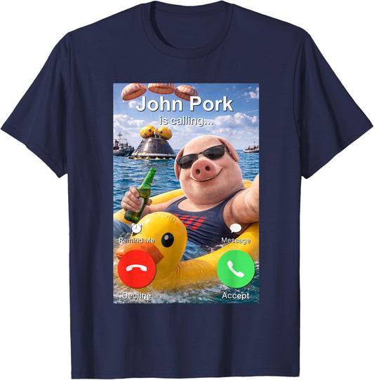 Drôle John Pork Appelle Artemis II Splashdown Meme T-Shirt - T-Shirt | Navy