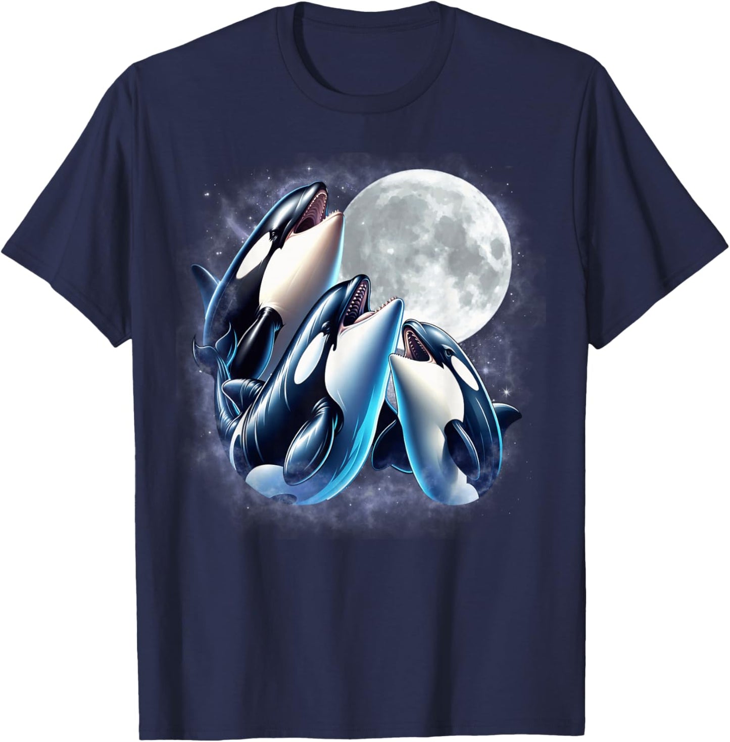 Three Orcas Moon Funny Orca Howling Wolfs Moon Parody T-Shirt - T-Shirt | Navy