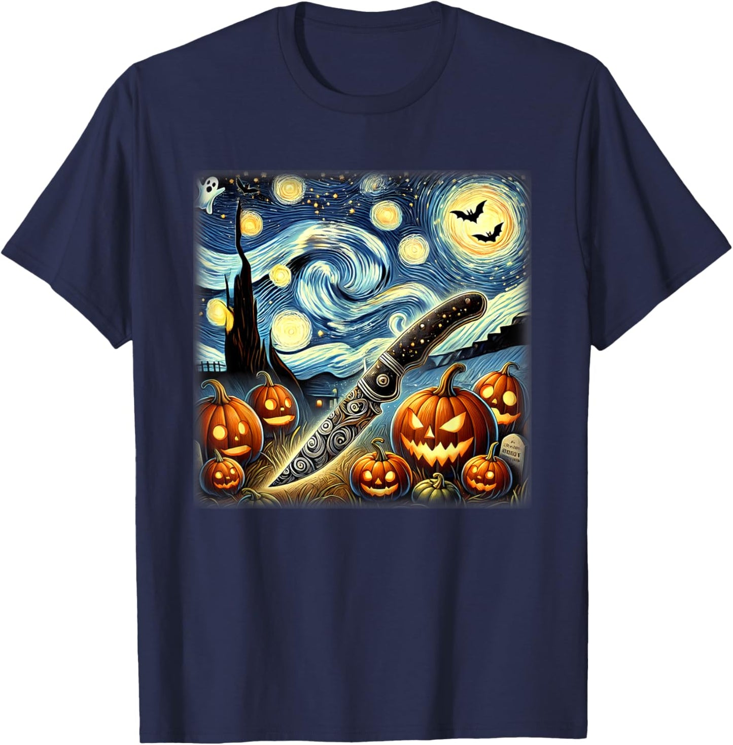 Starry Night Knife Chef Halloween T-Shirt - T-Shirt | Navy