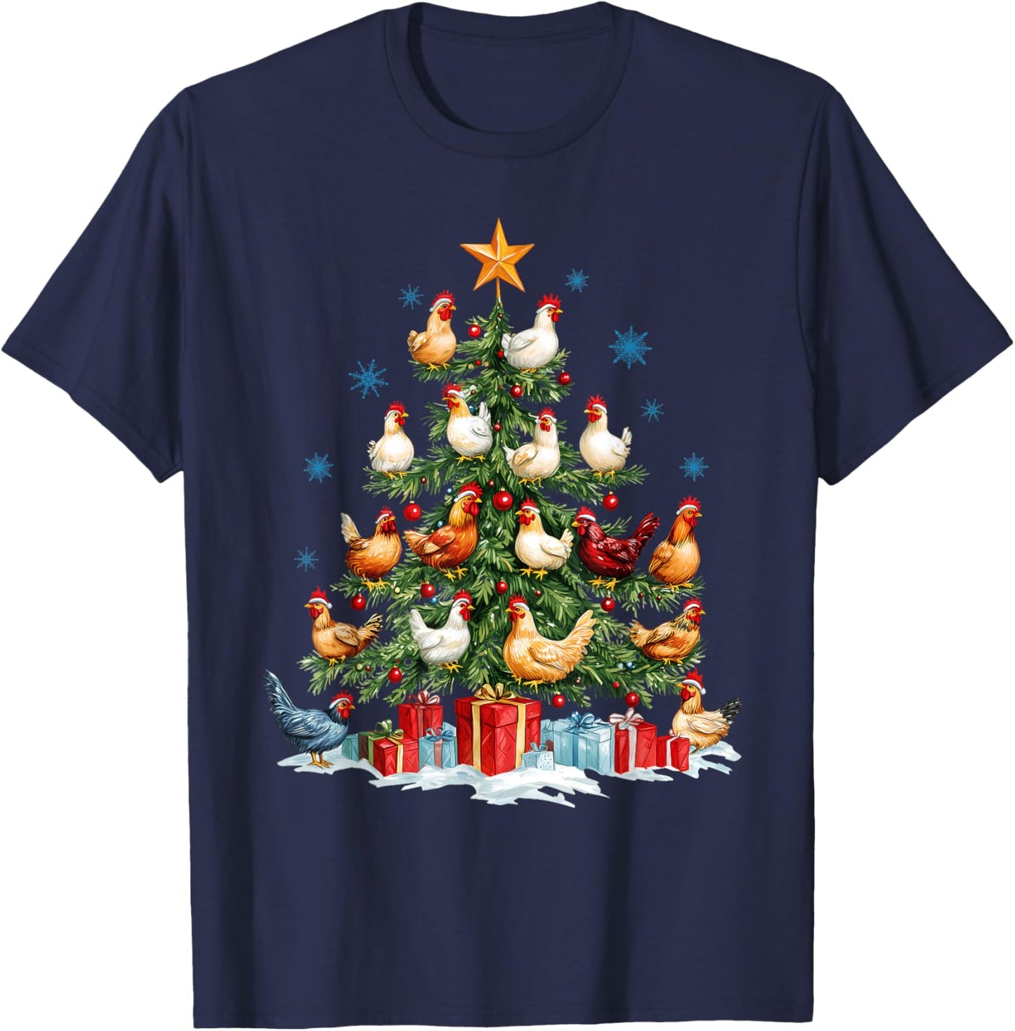 Clucking Chickens Festive Fowl Christmas Tree Ornaments T-Shirt - T-Shirt | Navy