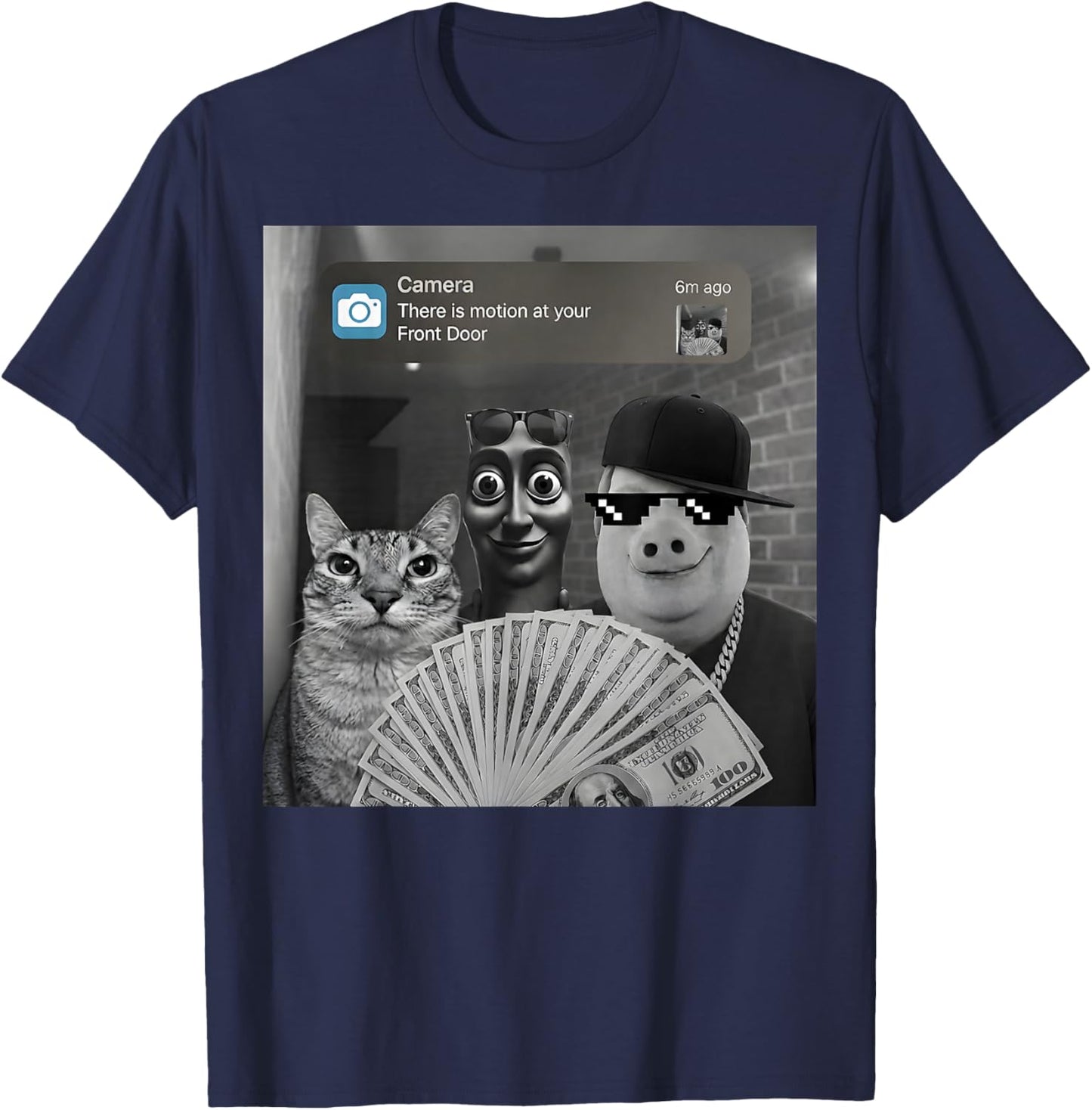 Funny Tung Tung Tung Sahur, John Pork and Cat Meme Brainrot T-Shirt - T-Shirt | Navy
