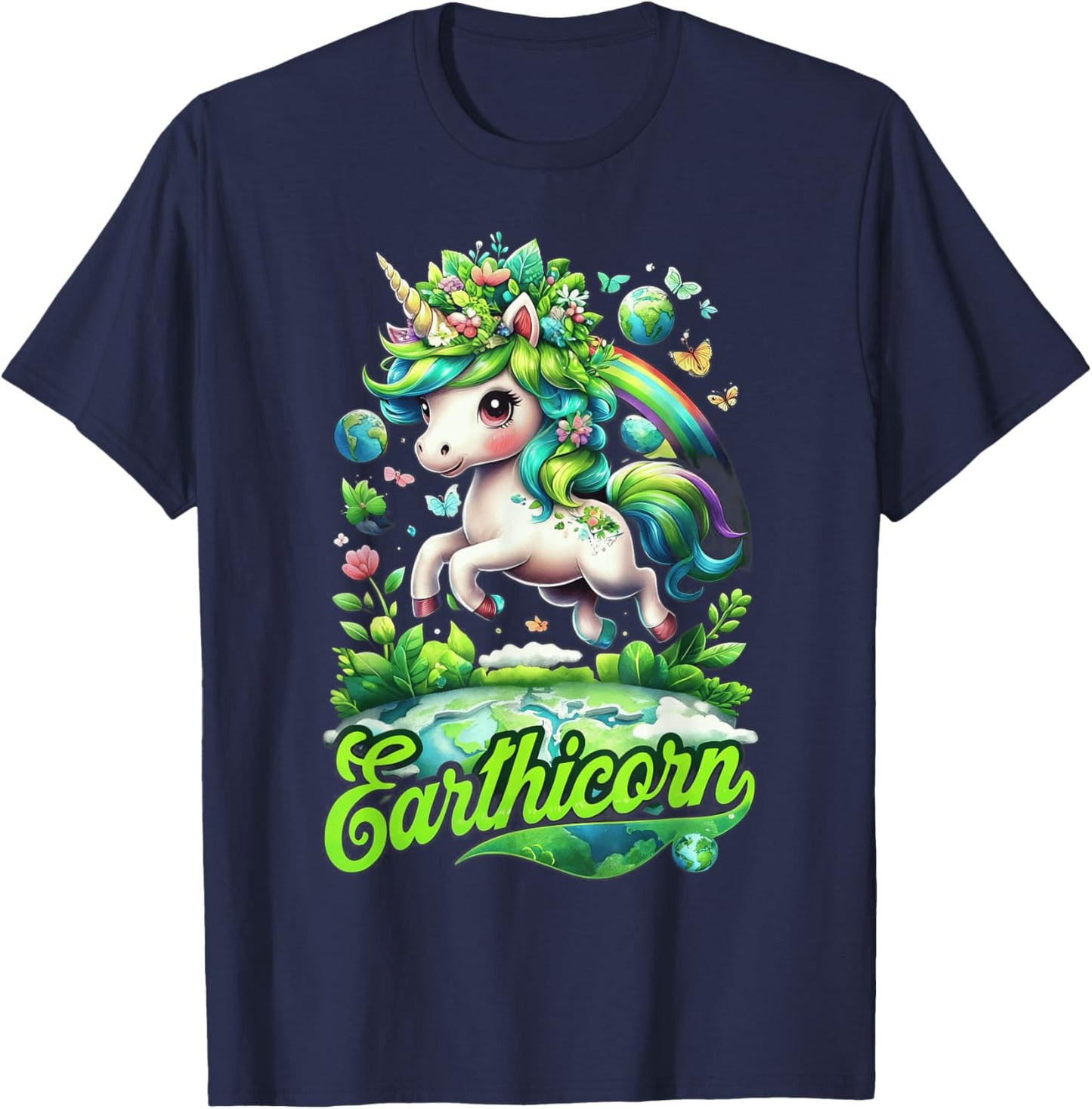 Earthicorn Unicorn Earth Day Kids Girls Go Green T-Shirt - T-Shirt | Navy