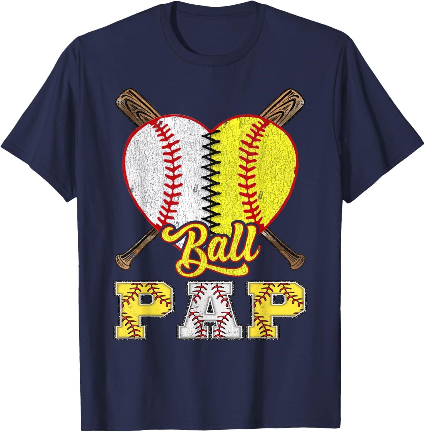 Pap Of Both Ball Pap Half Baseball Softball T-Shirt - T-Shirt | Navy