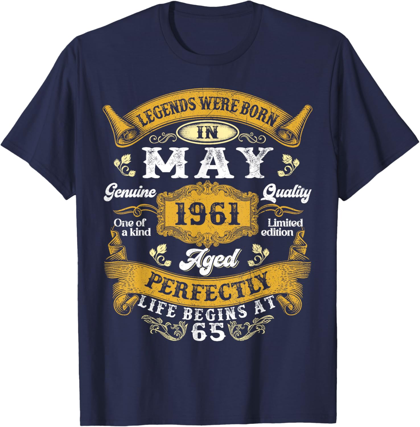 Legends were Born in May 1961 Retro 65th Birthday Men Dad T-Shirt - T-Shirt | Navy