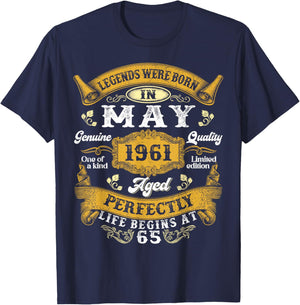 Legends were Born in May 1961 Retro 65th Birthday Men Dad T-Shirt - T-Shirt | Navy