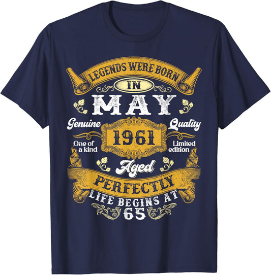 Legends were Born in May 1961 Retro 65th Birthday Men Dad T-Shirt - T-Shirt | Navy