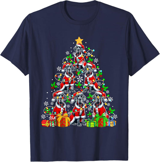 Group Santa Great Danes As Xmas Tree Colorful Lights Owner T-Shirt - T-Shirt | Navy
