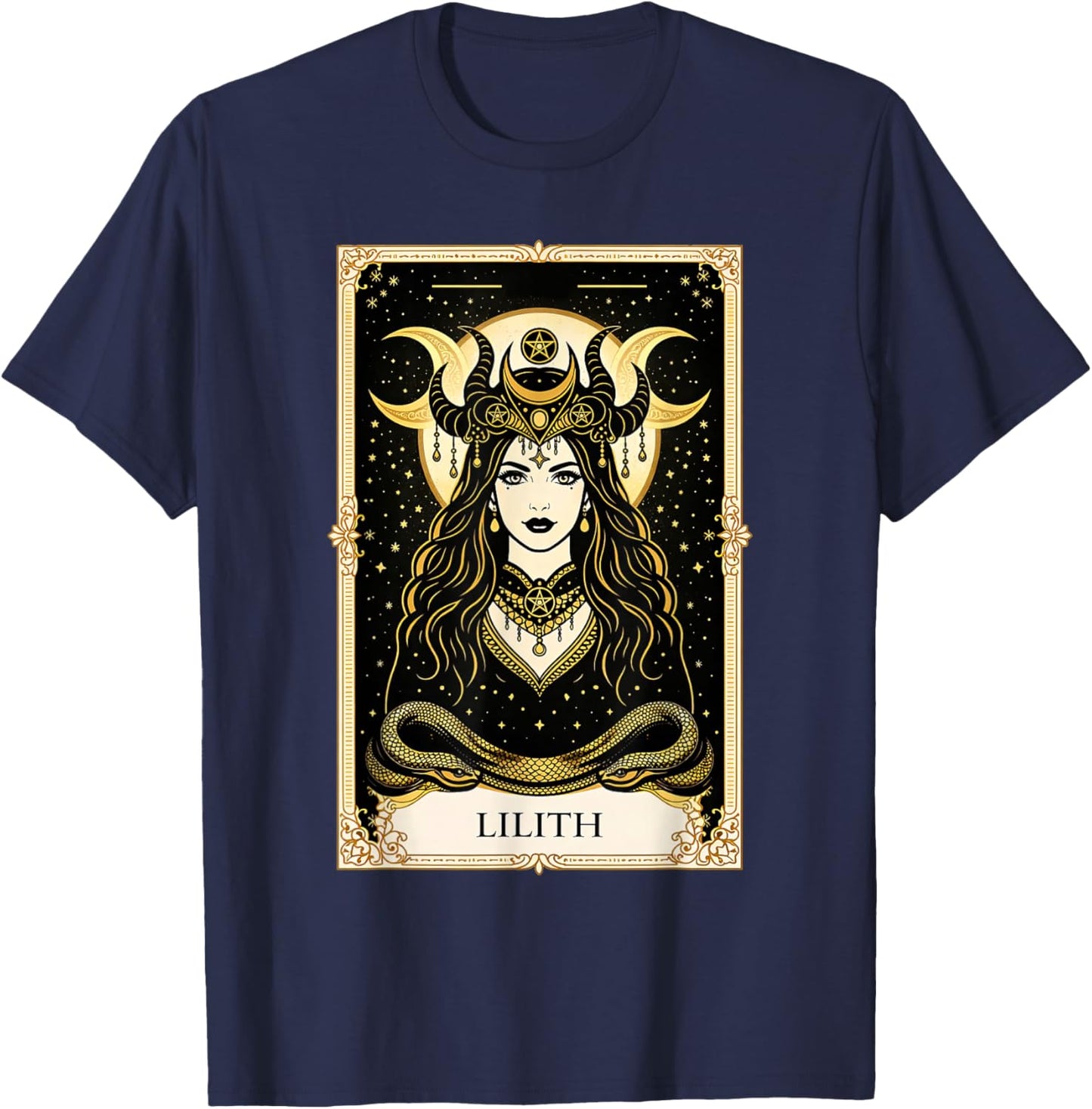 Lilith Tarot Card Wicca Gothic Goddess Pagan Occult T-Shirt - T-Shirt | Navy