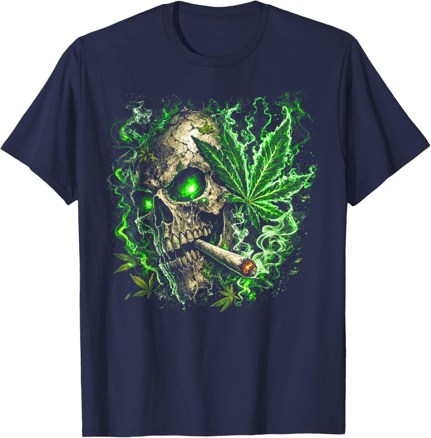 Marijuana Skeleton Skull Stoner Weed Cannabis 420 Pot Leaf T-Shirt - T-Shirt | Navy