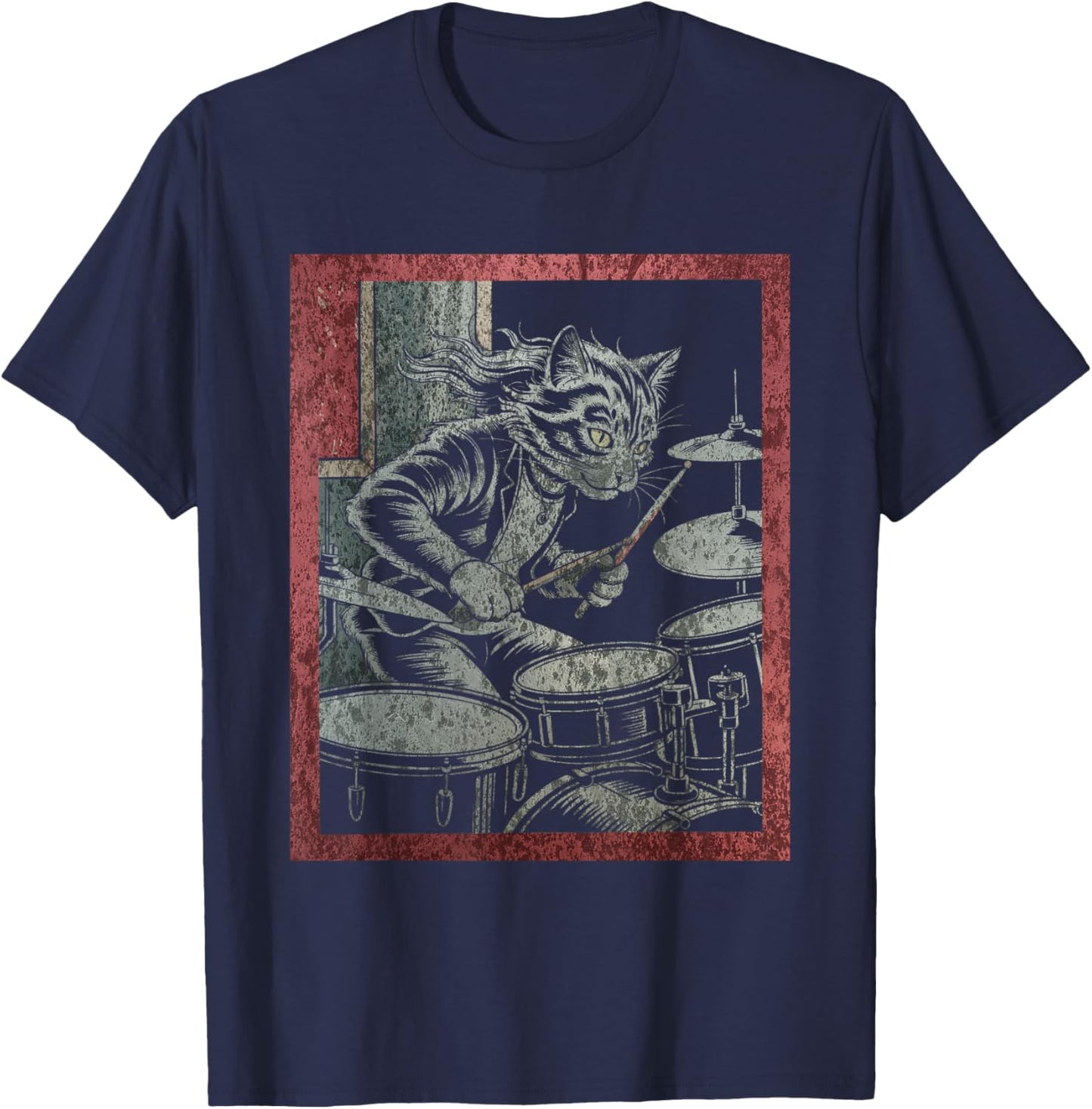 Drums Cat Music Drummer Drum Player Chaton Drummist T-Shirt - T-Shirt | Navy