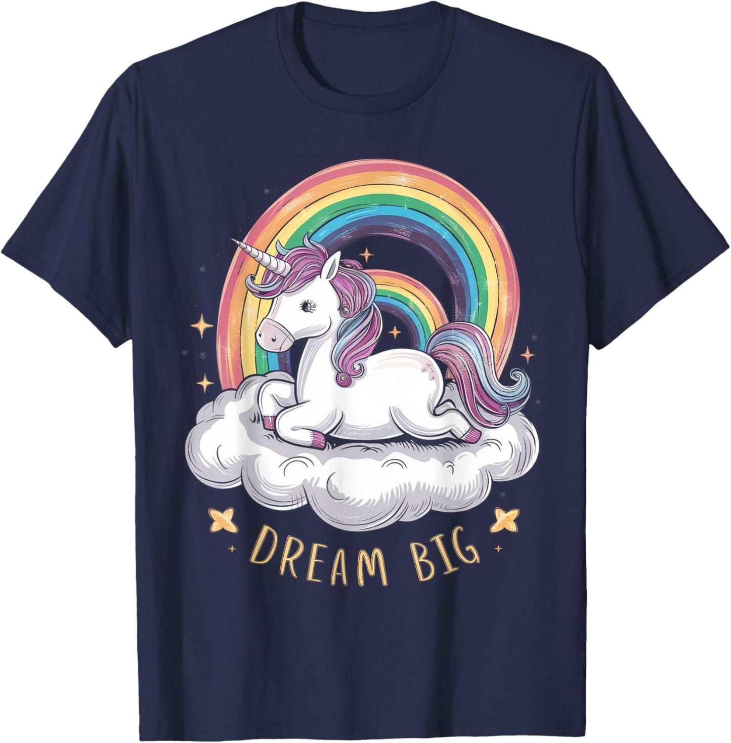 Cute Unicorn on Cloud Rainbow Dream Big for Unicorn Lovers T-Shirt - T-Shirt | Navy
