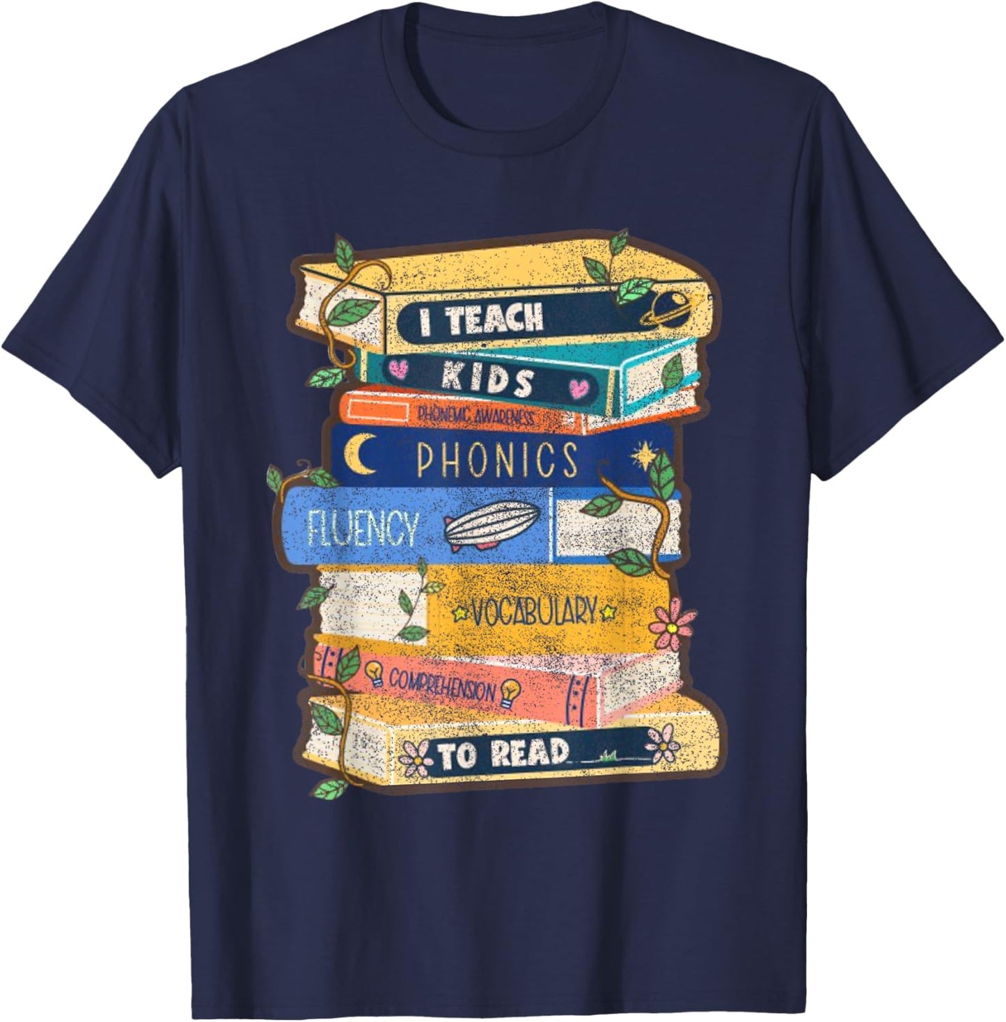 I Teach Kids to Read Bookworm Teacher Appreciation Kinderga T-Shirt - T-Shirt | Navy