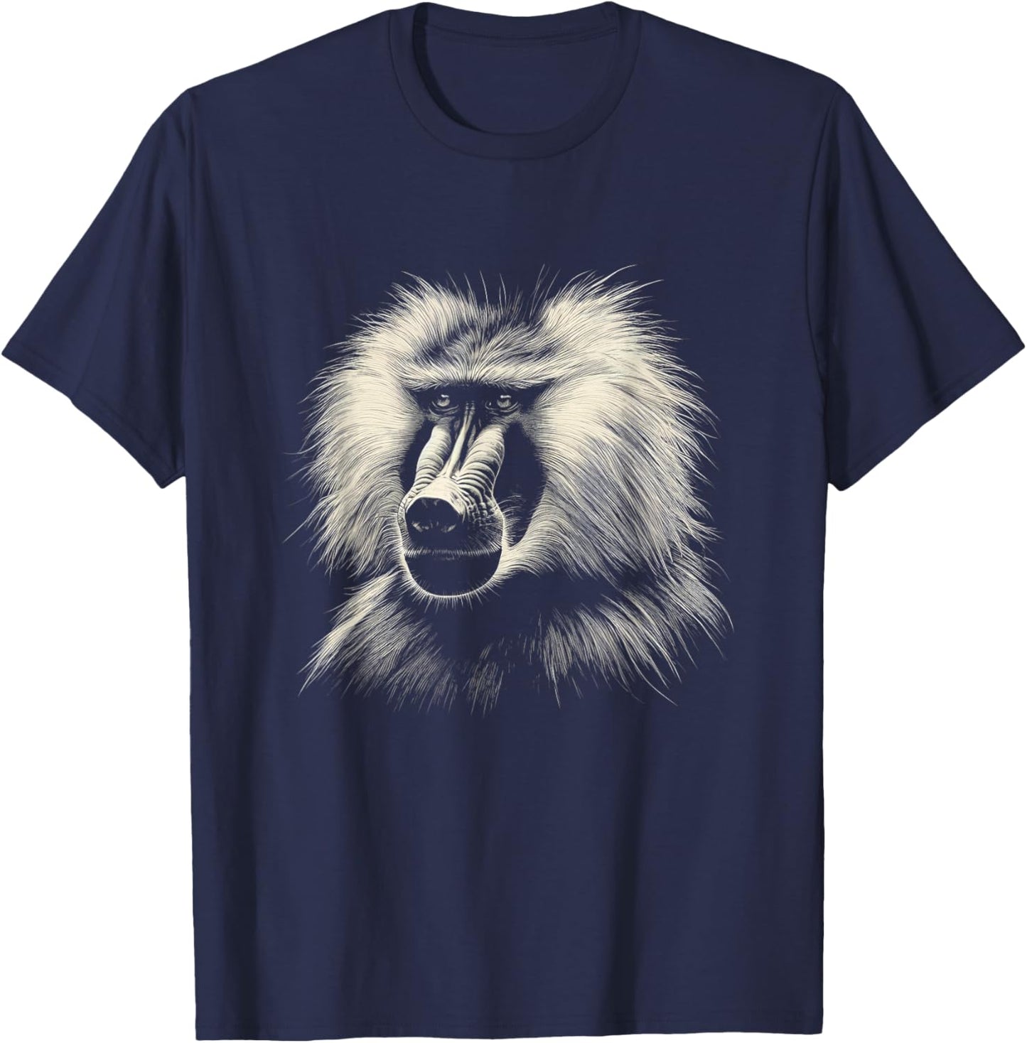 Vintage Baboon Face Graphic Art Design T-Shirt - T-Shirt | Navy