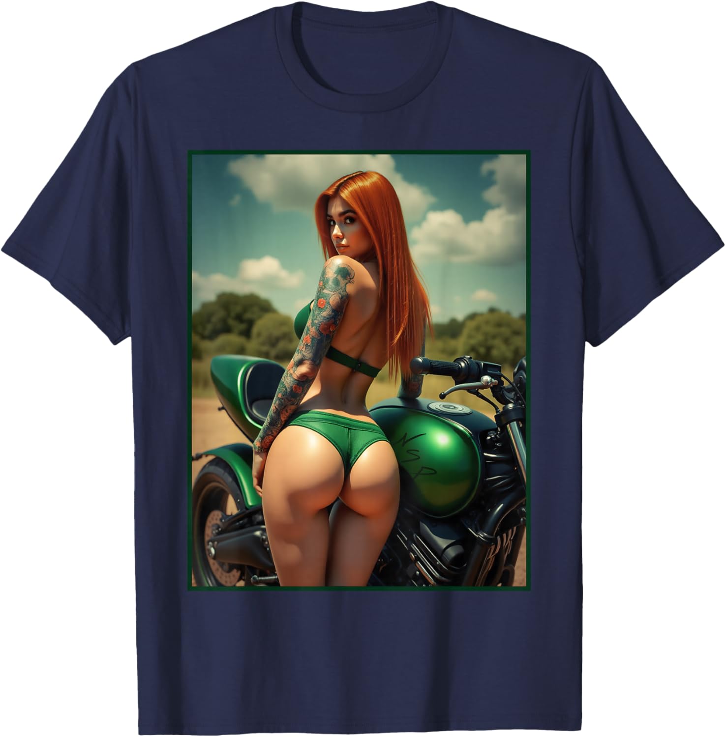 Hot Girl on - Sexy Booty Girl w/Motorcycle T-Shirt - T-Shirt | Navy