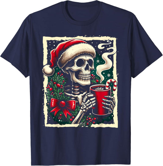 Christmas Skeleton Hot Cocoa Dead Inside Spooky Xmas Holiday T-Shirt - T-Shirt | Navy