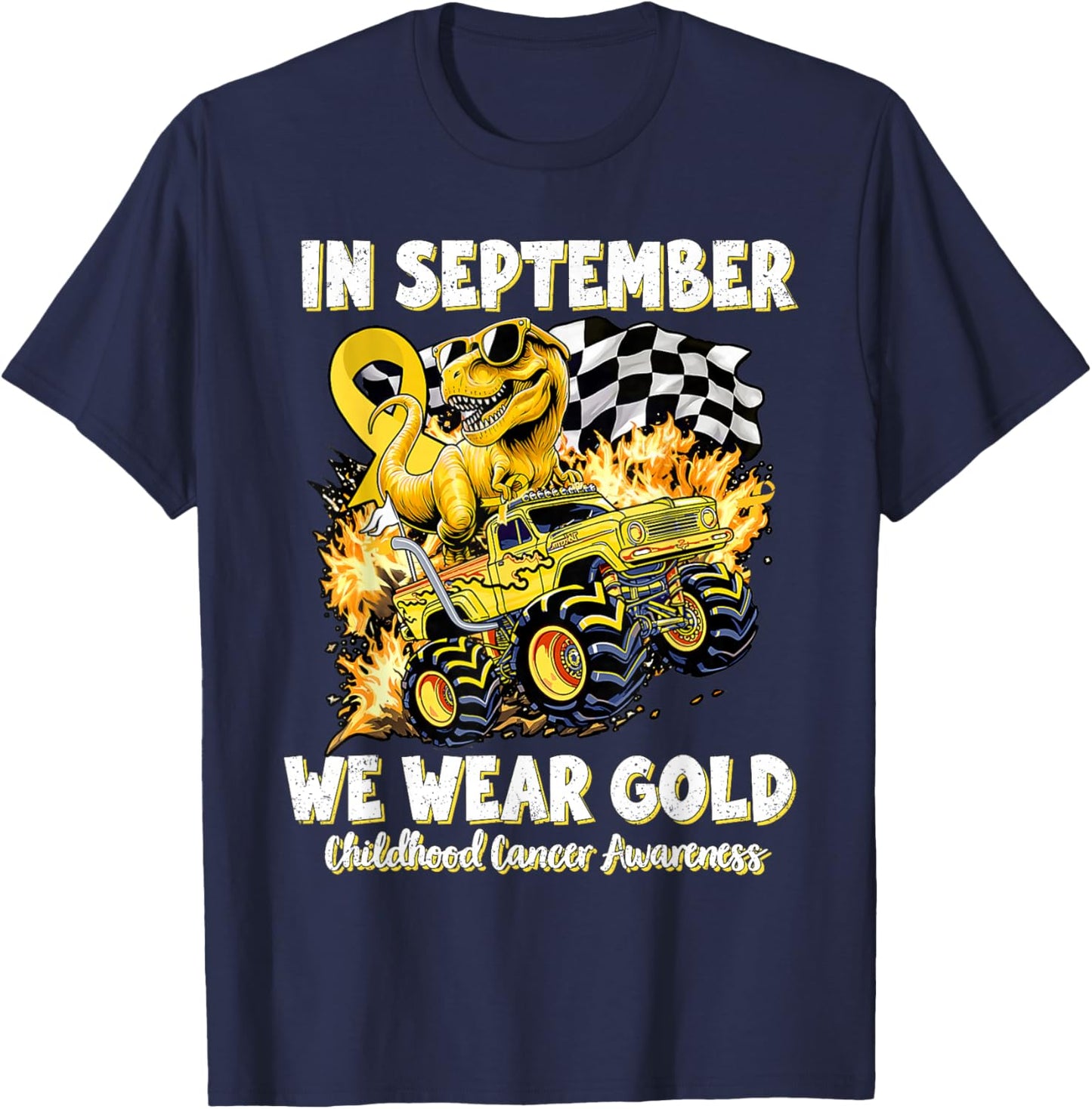 in September We Wear Gold Childhood Cancer Awareness Ribbon T-Shirt - T-Shirt | Navy
