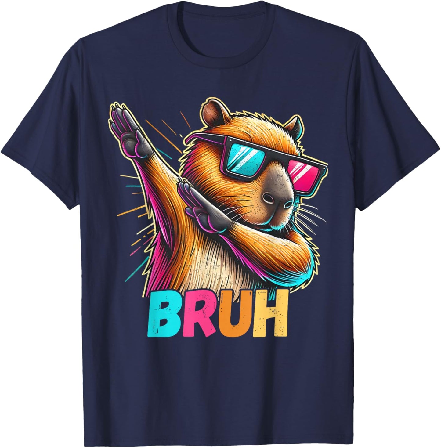 Funny Dabbing Capy Bruh Teens Youth Kids Meme Rodent Lovers T-Shirt - T-Shirt | Navy