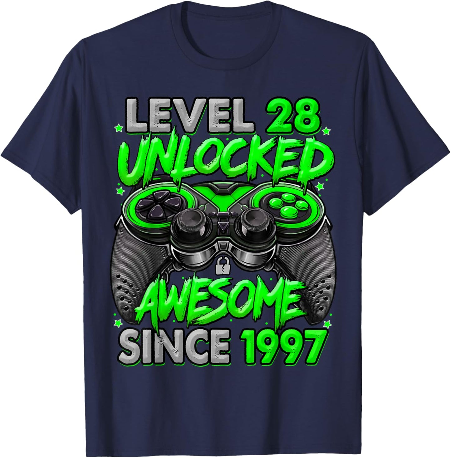 Level 28 Unlocked Awesome Since 1997 28th Birthday Gaming T-Shirt - T-Shirt | Navy