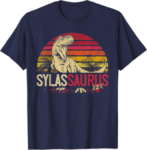 Sylas Saurus Funny Personalized Dinosaur T Rex Name T-Shirt - T-Shirt | Navy