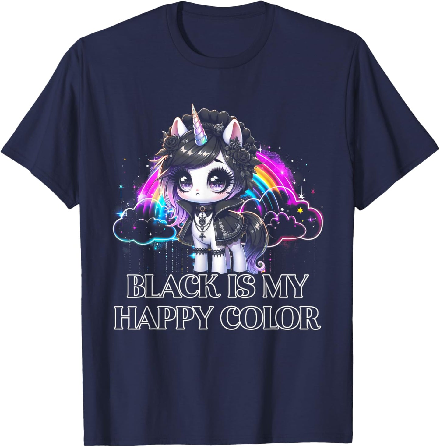 Black is My Happy Color Gothic Girl Dark Goth Occult Unicorn T-Shirt - T-Shirt | Navy