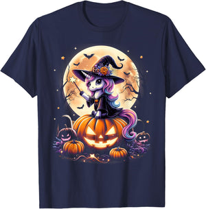 Cute Unicorn Witch Pumpkin Halloween Shirts Girls Daughter T-Shirt - T-Shirt | Navy