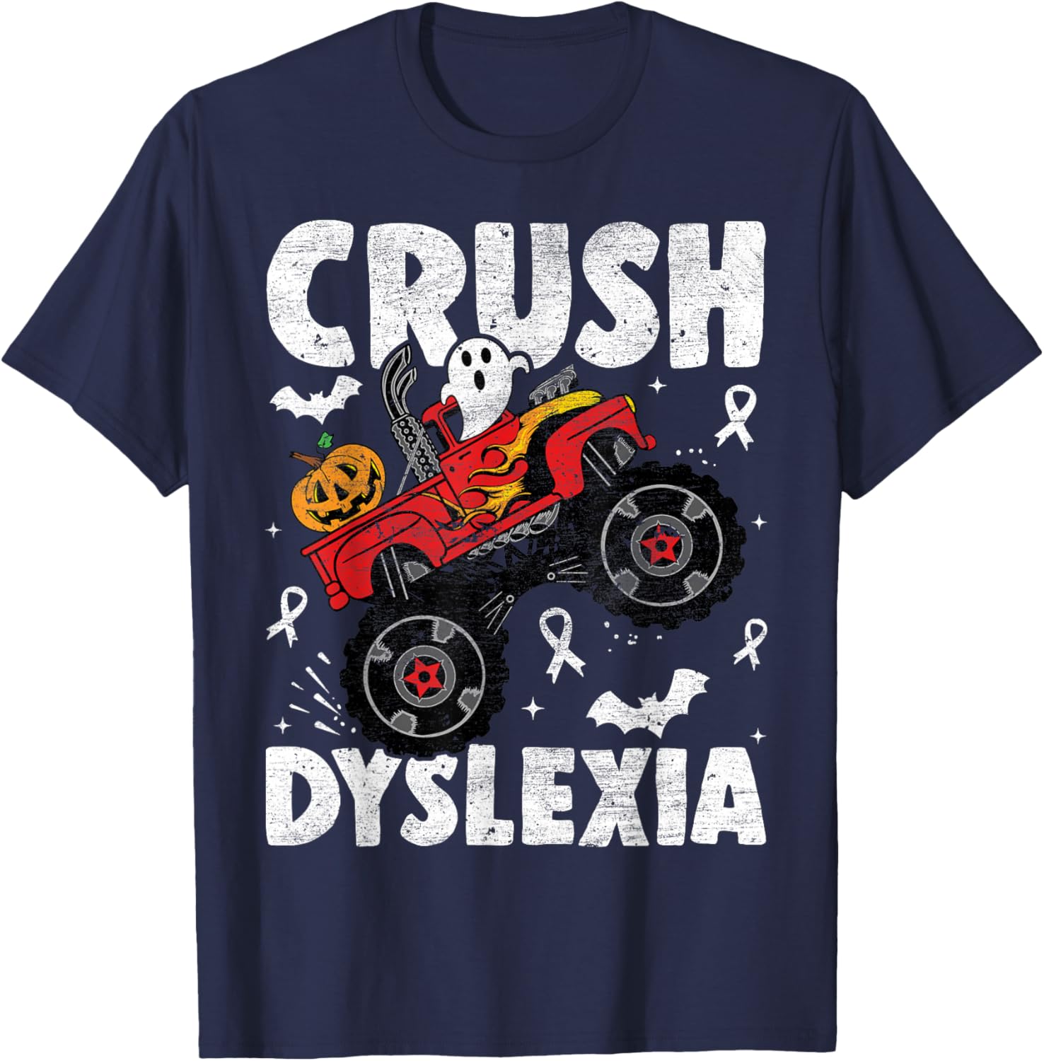 Crush Dyslexia Awareness Monster Truck Red Kids Boys Girls T-Shirt - T-Shirt | Navy