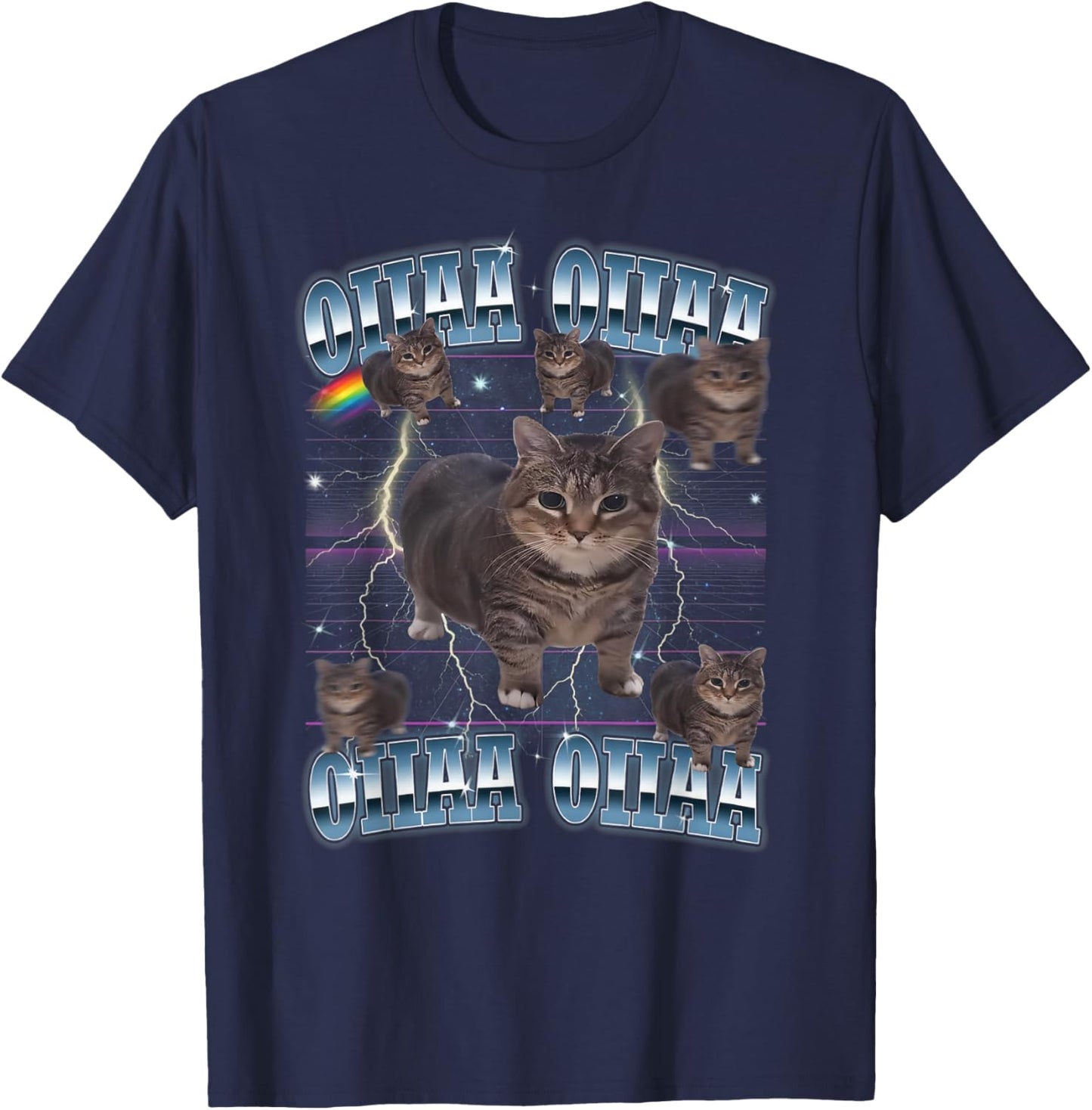 OIIA OIIA CAT Spinning Cat Meme, Funny and Trendy Cat , Black, S T-Shirt - T-Shirt | Navy