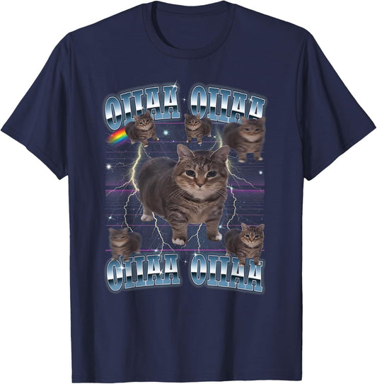OIIA OIIA CAT Spinning Cat Meme, Funny and Trendy Cat , Black, S T-Shirt - T-Shirt | Navy
