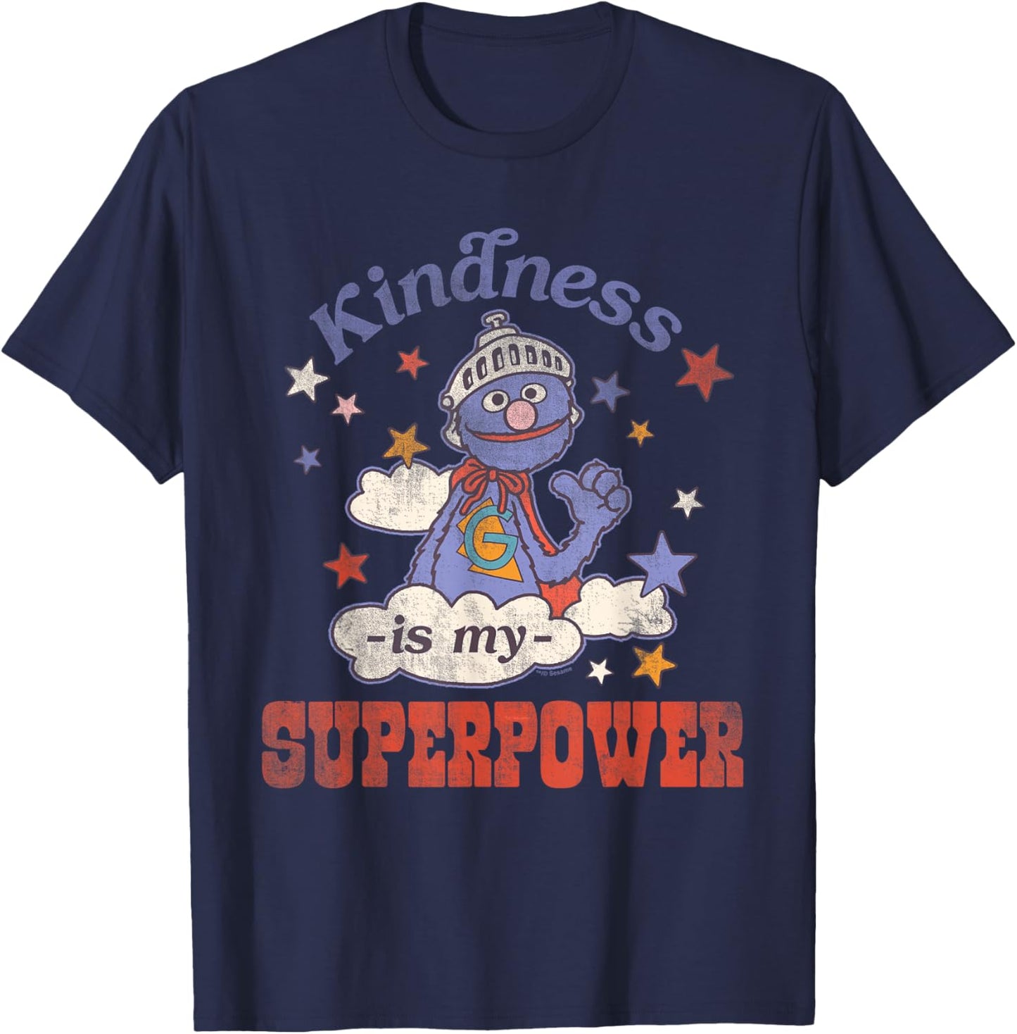 Sesame Street Vintage Heart Grover Kindness is My Superpower T-Shirt - T-Shirt | Navy