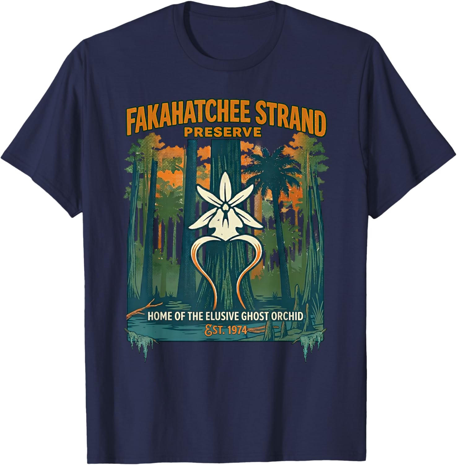 Vintage Fakahatchee Strand Florida Ghost Orchid Graphic T-Shirt - T-Shirt | Navy