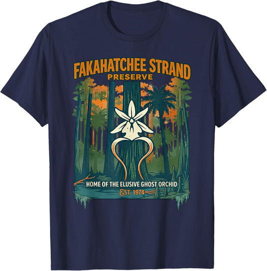 Vintage Fakahatchee Strand Florida Ghost Orchid Graphic T-Shirt - T-Shirt | Navy