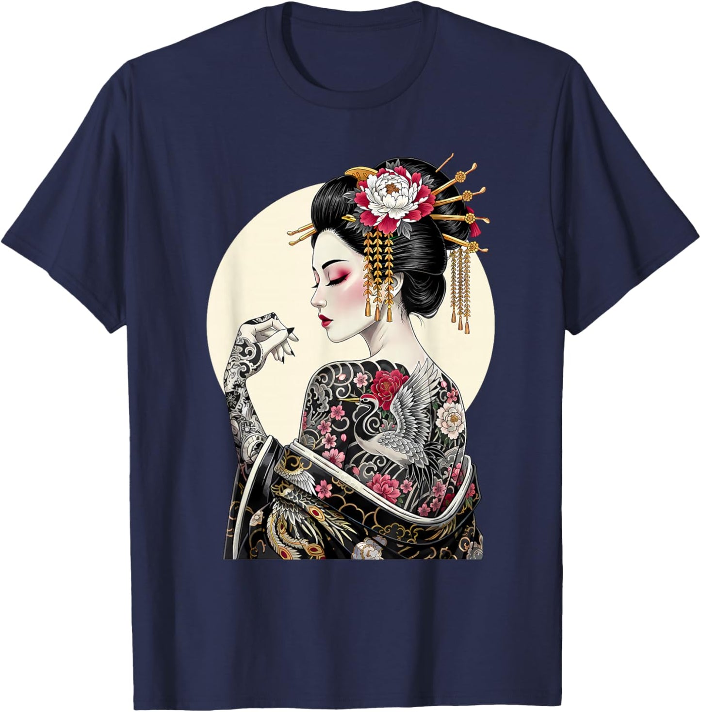 Tattooed Geisha Japanese Souvenir Meet Me in Japan Tattoo T-Shirt - T-Shirt | Navy