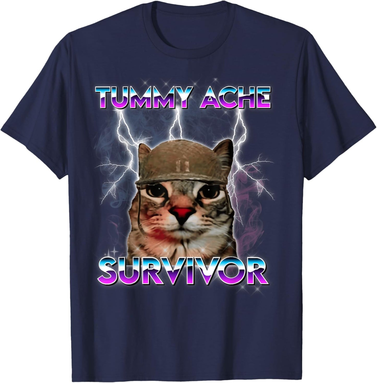 Funny Cat Meme I Survived Today's Tummy Ache T-Shirt - T-Shirt | Navy