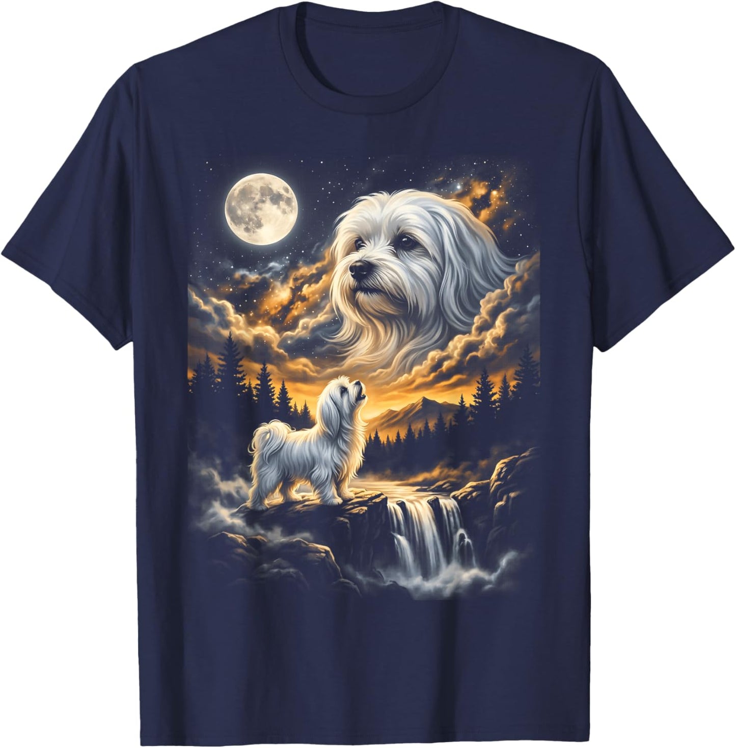 Maltese Howling to The Moon T-Shirt - T-Shirt | Navy