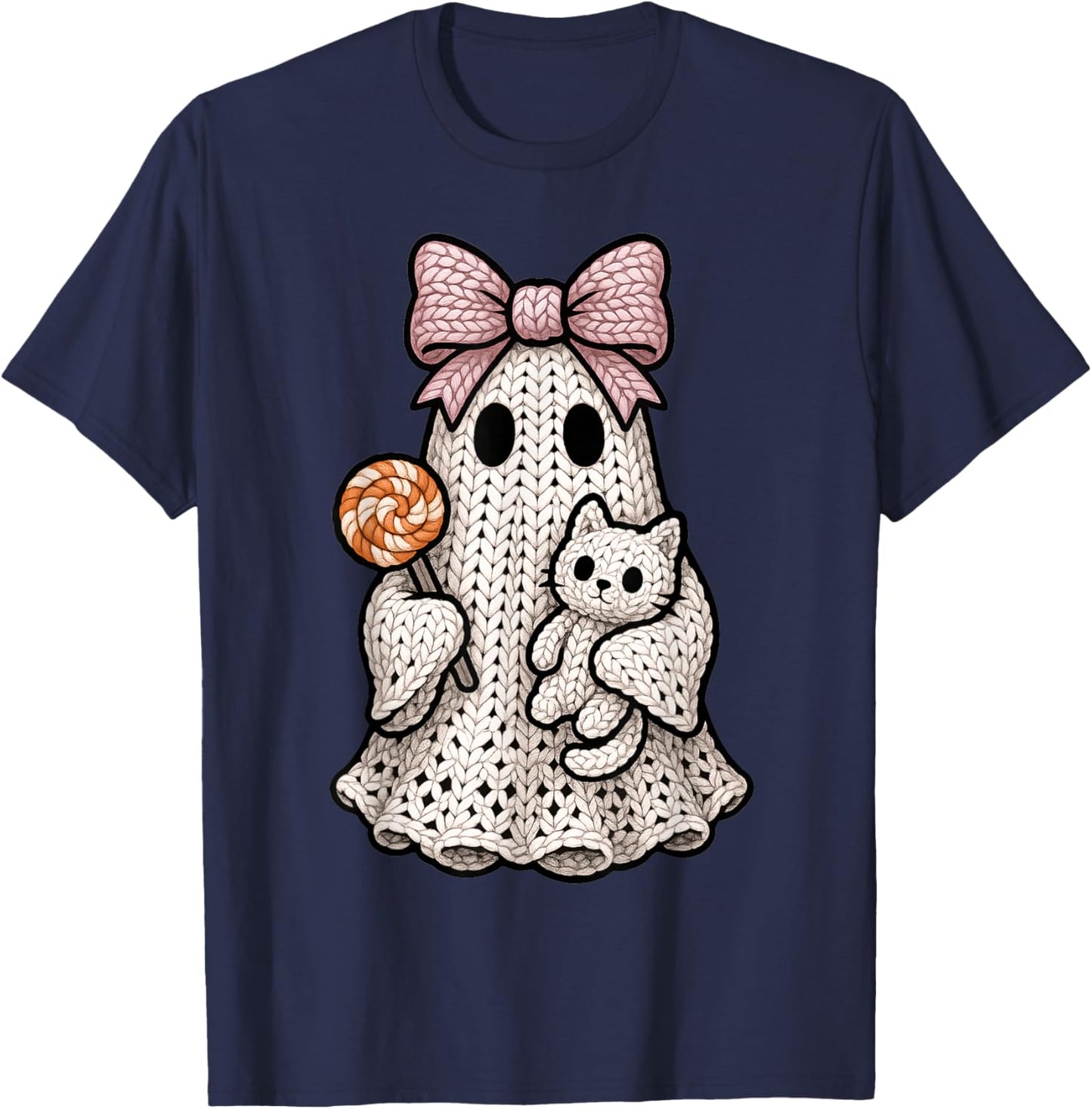 Ghost Coquette Knitting Crafting Yarn Crocheting Halloween T-Shirt - T-Shirt | Navy