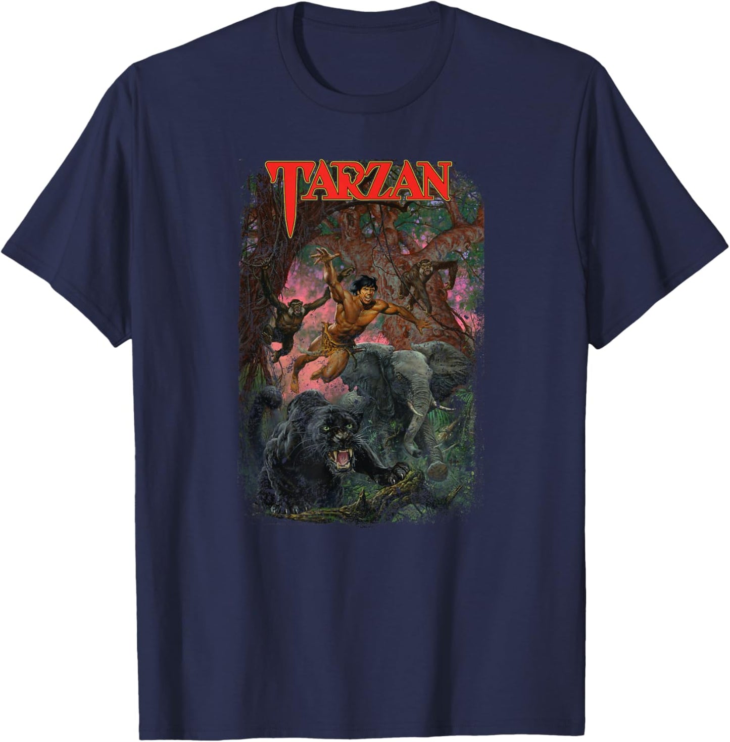 Tarzan Leaping Animal Illustration Father's Day T-Shirt - T-Shirt | Navy