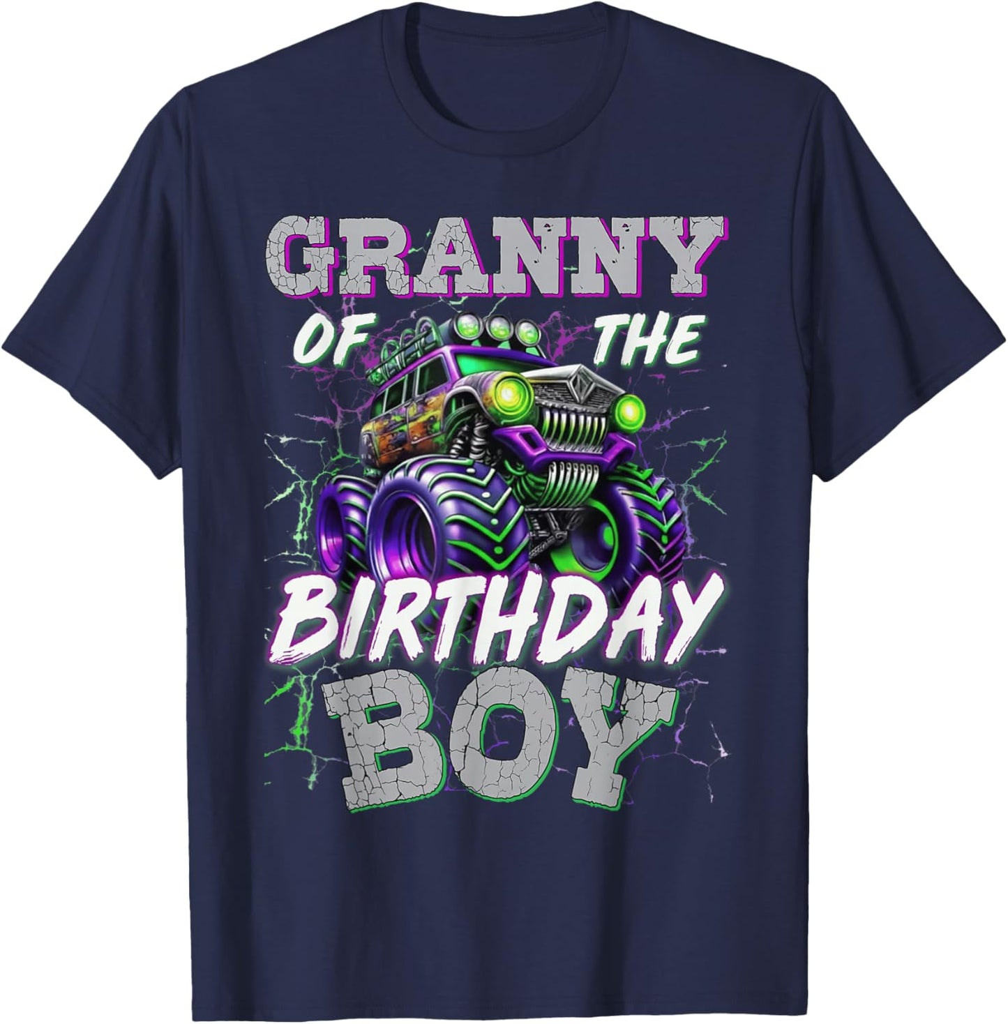 Granny of Birthday Boy Monster Truck Family Matching T-Shirt - T-Shirt | Navy