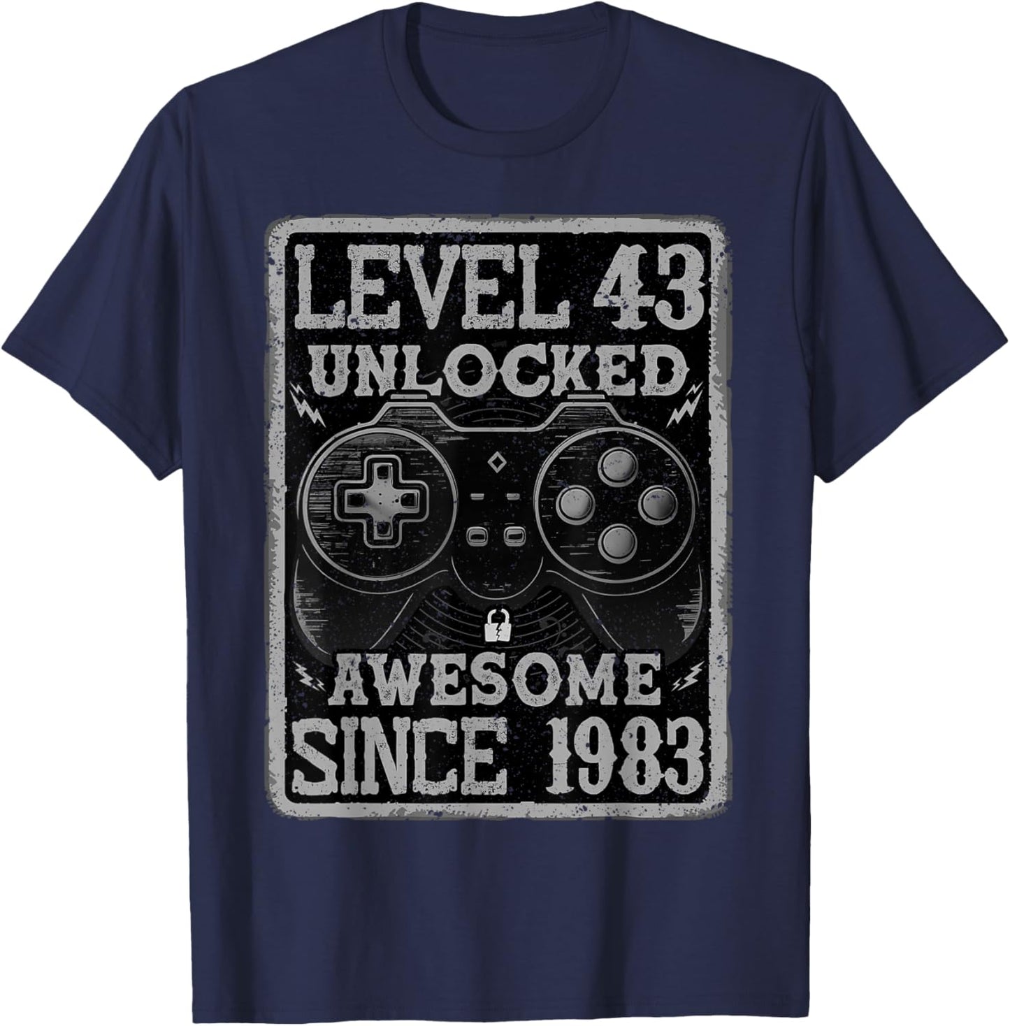 Level 43 Unlocked Awesome Since 1983 43rd Birthday Gaming T-Shirt - T-Shirt | Navy
