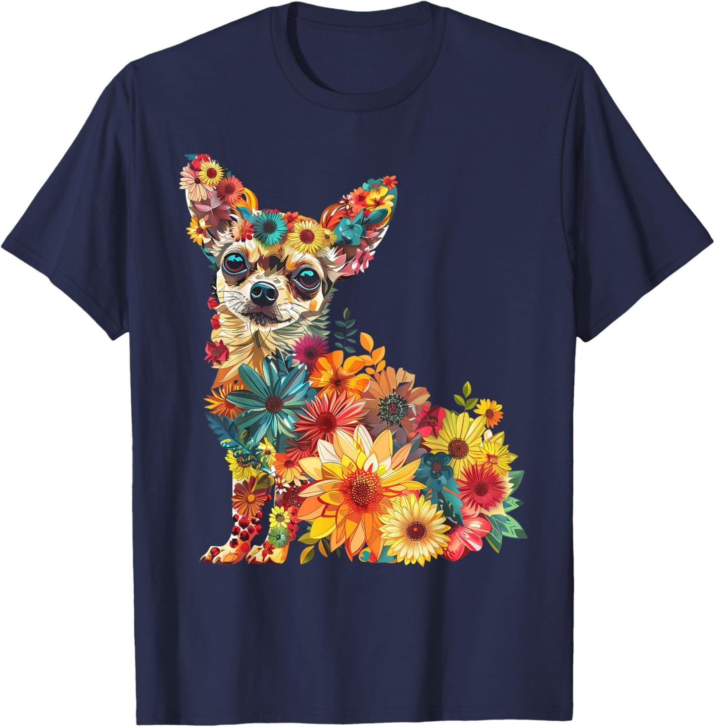Floral Chihuahua Sunflower Mama Cute Mom Mother's Day Pets T-Shirt - T-Shirt | Navy