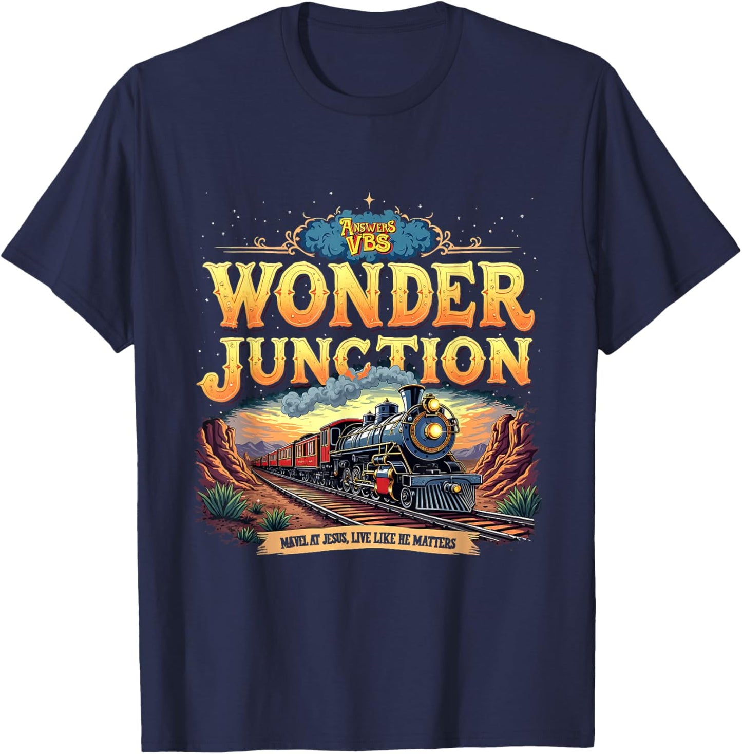 Vintage Wonder Junction VBS Train Theme Christian Design T-Shirt - T-Shirt | Navy
