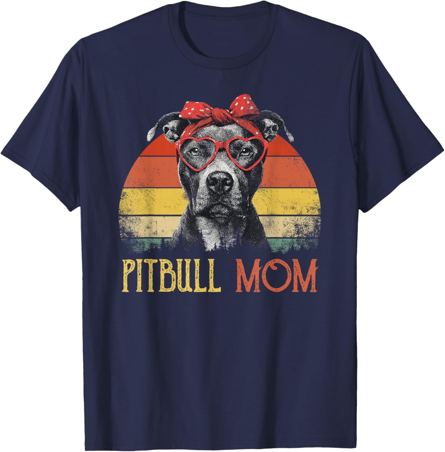 Pitbull Mom Dog Retro Vintage Design Women's T-Shirt - T-Shirt | Navy