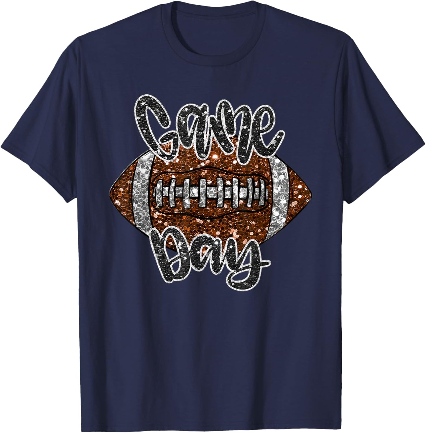 Game Day Football Bling Bling Football Lover Fall Autumn T-Shirt - T-Shirt | Navy